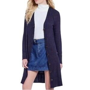 We the Free People Sparkle Button Up Duster Cardigan Size S Navy Blue Ribbed